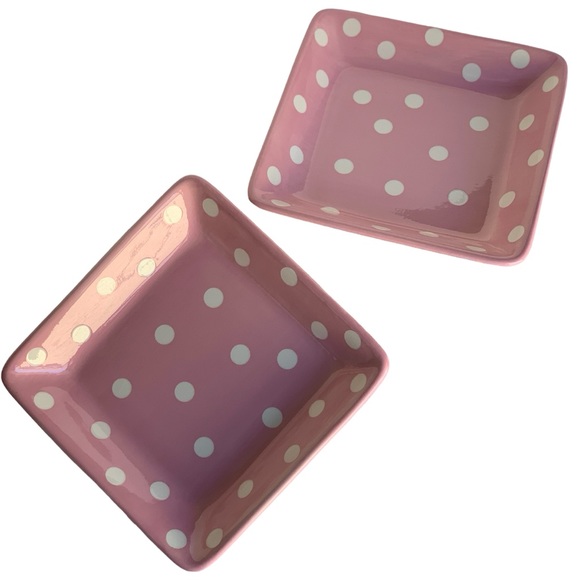 Pampered Chef Pink Polka Dot Set/2 Square Plates #5415 Help Whip Cancer NWT - Picture 4 of 6